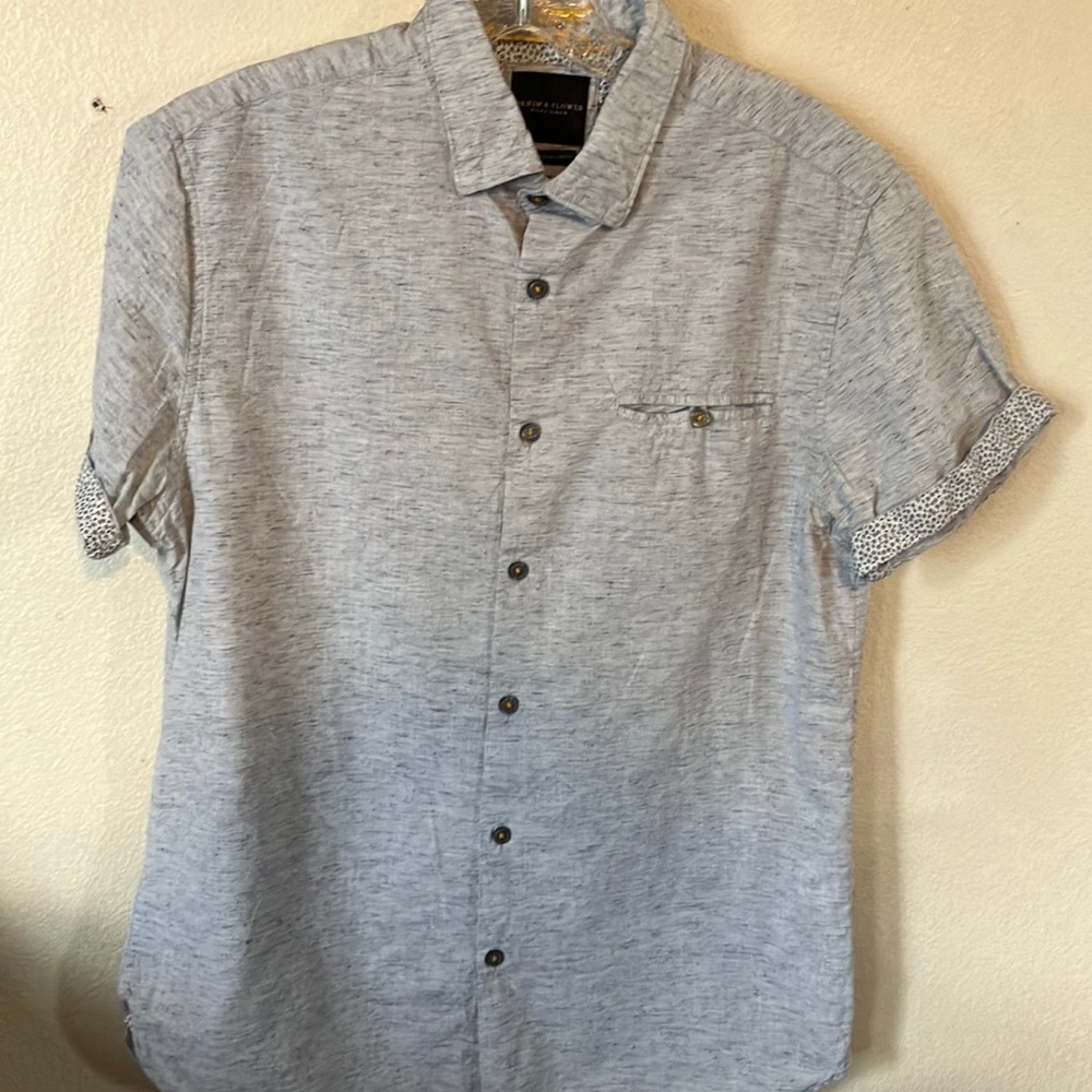 Denim & Flower Gray Casual Button Down‎ Shirt Relaxed Fit